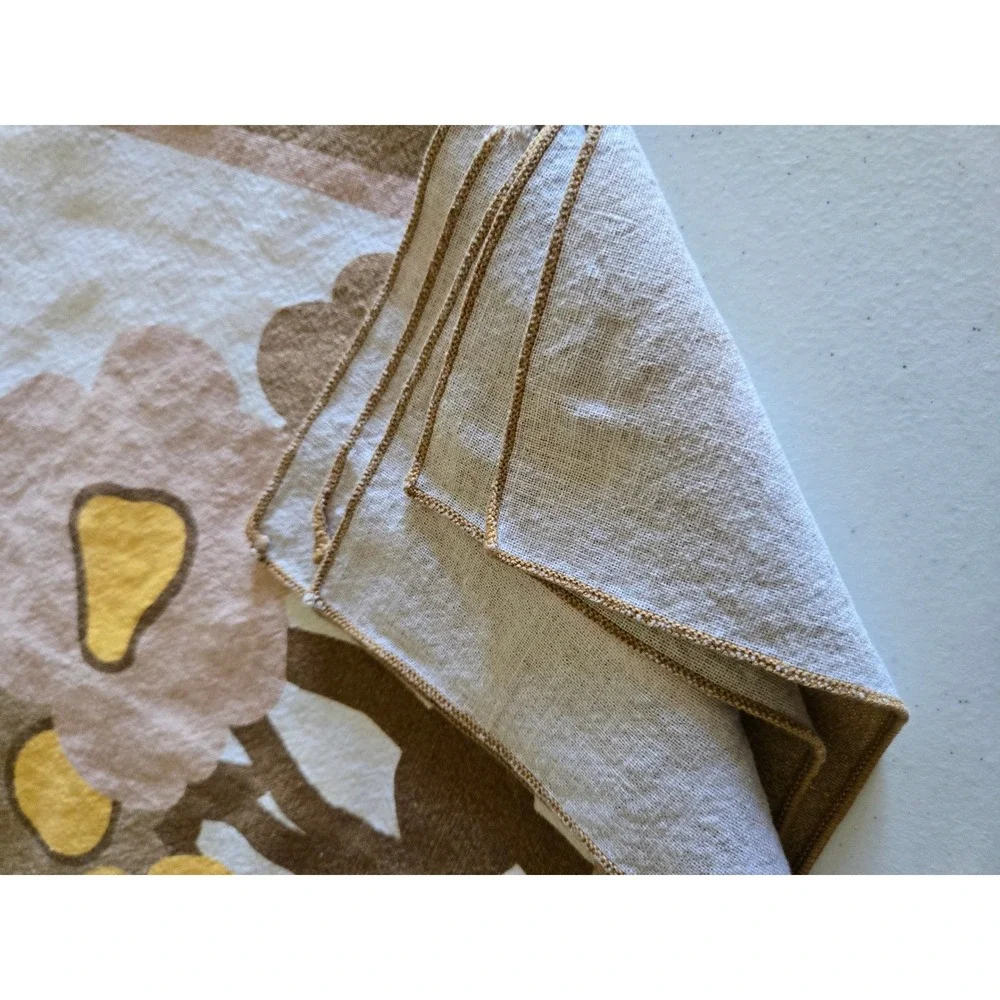 Vintage 70s Floral Cloth Napkins Set of 6 Brown Tan Yellow Retro MCM Mid-Century